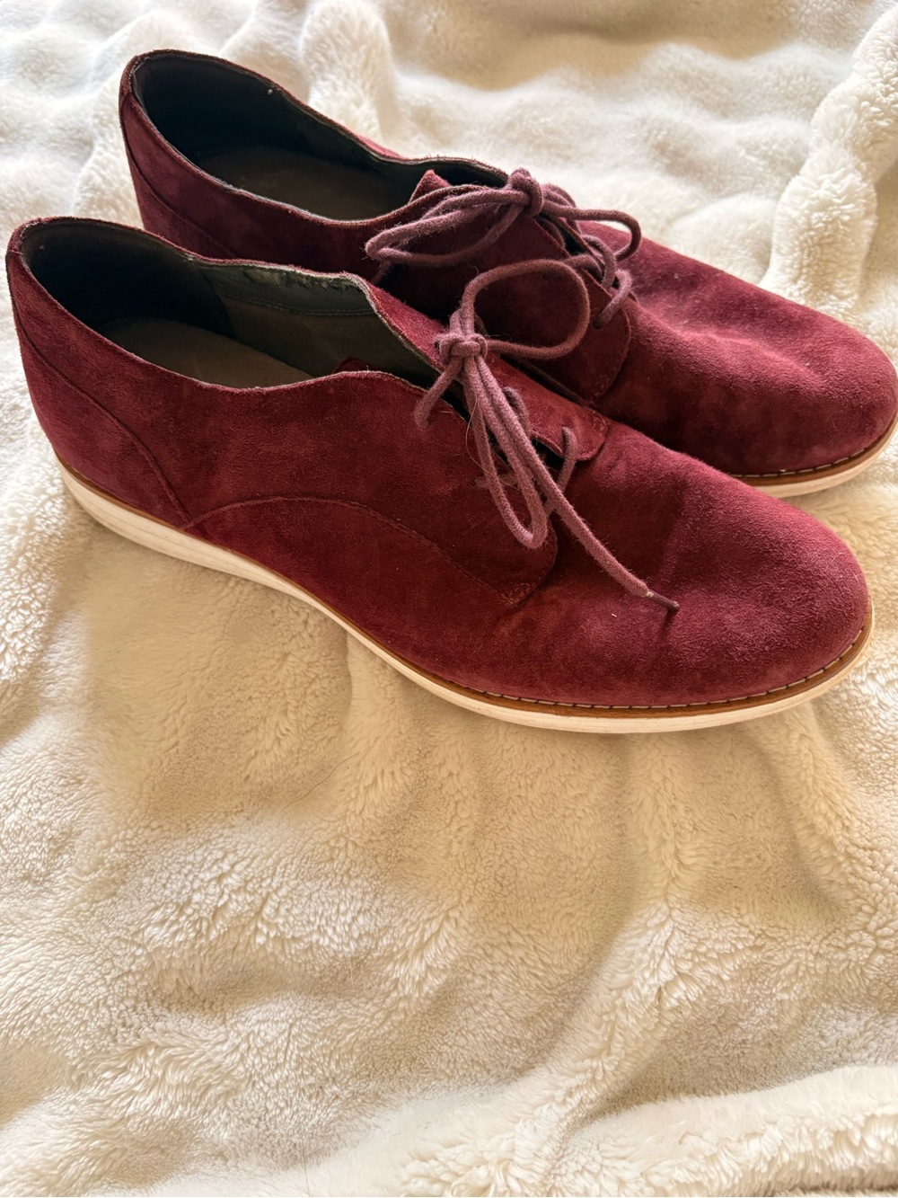 Cole Haan Burgundy Suede Lace-Up Flats
